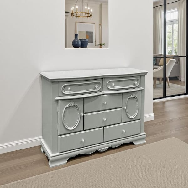 Auri Gray and Silver 6-Drawer 18.5 in. Dresser with Scalloped Base