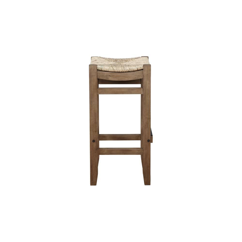 Rustic Industrial 30" Brown Wood Barstool with Rush Seat