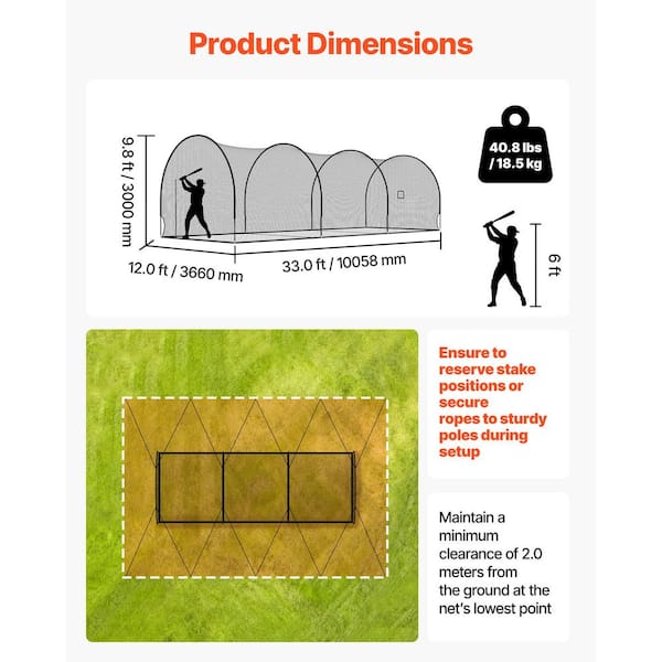 Cage De Lancer Baseball/softball Labwork 33x12x10 Pieds - Filet Polyester - Neuf