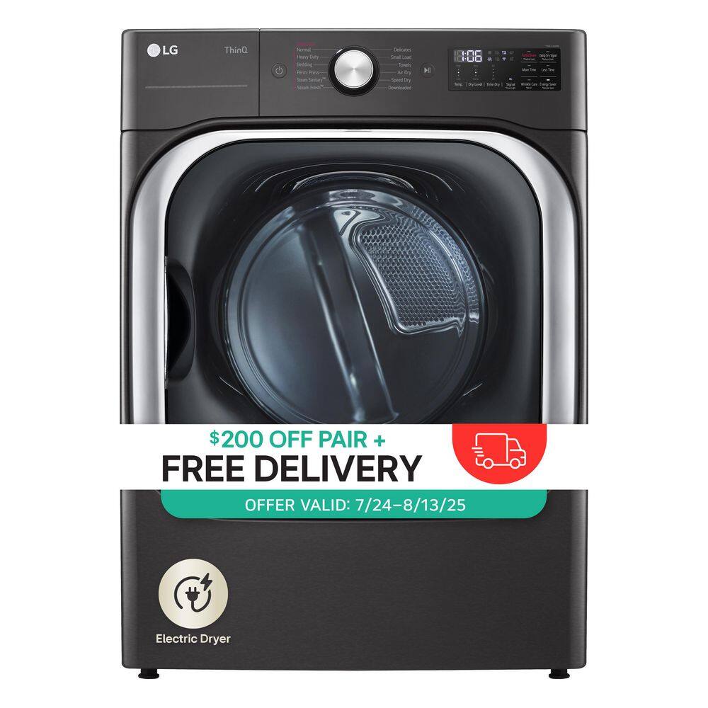 LG 9.0 cu. ft. Vented SMART Stackable Electric Dryer in Black Steel ...