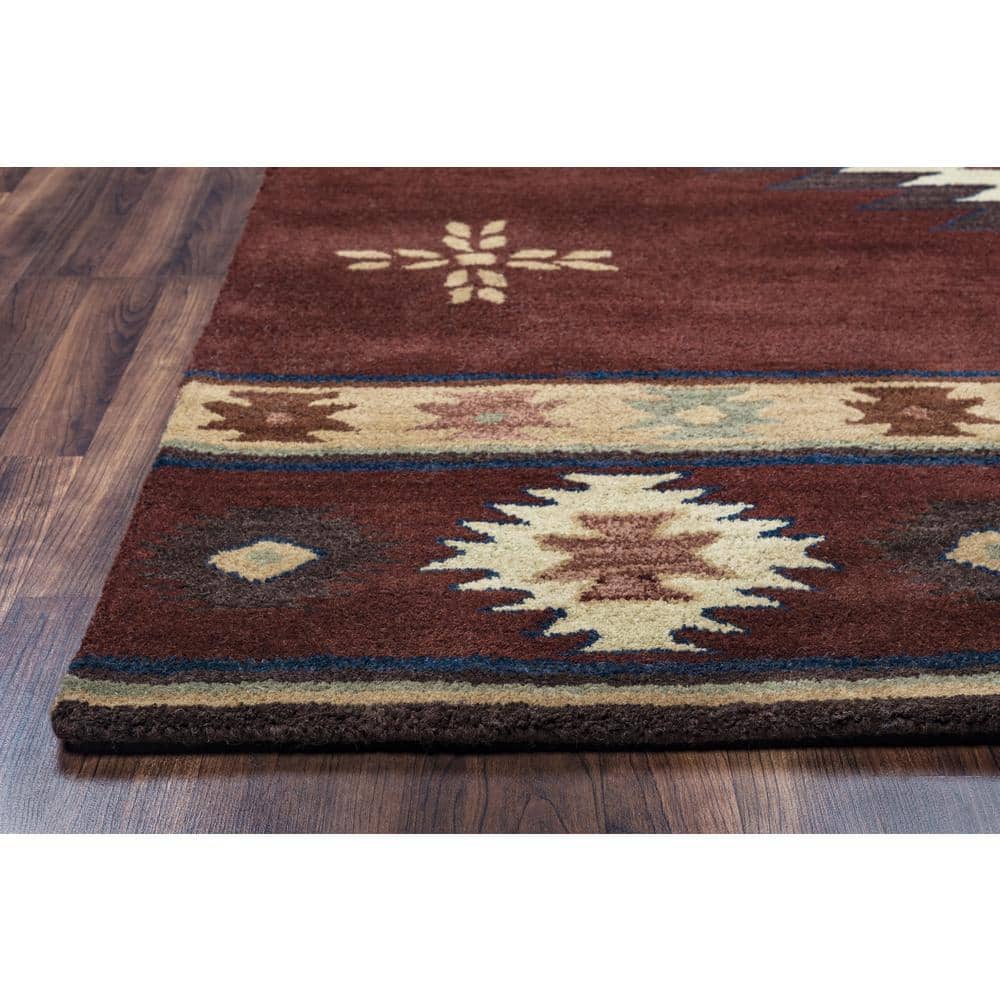Burgundy Hand-Tufted Wool Rectangular Tribal Rug 6'6" x 9'6"