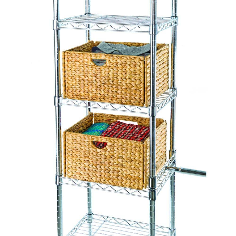 Natural Woven Hyacinth and Steel Square Storage Basket Set