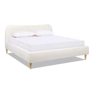 Curve White Boucle Bed Frame King Upholstered Platform Bed