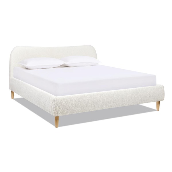 Jennifer Taylor Curve White Boucle Bed Frame King Upholstered Platform ...