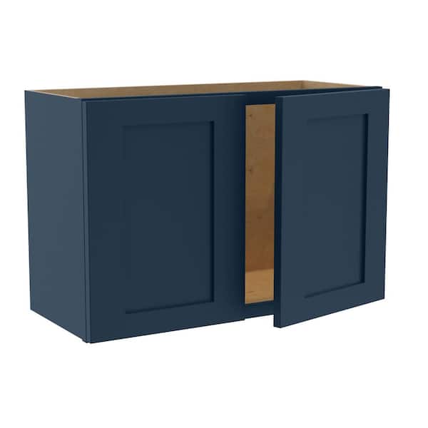 Home Decorators Collection Newport 27 in. W x 12 in. D x 18 in. H Assembled Plywood Wall Bridge Kitchen Cabinet in Mythic Blue with Soft Close