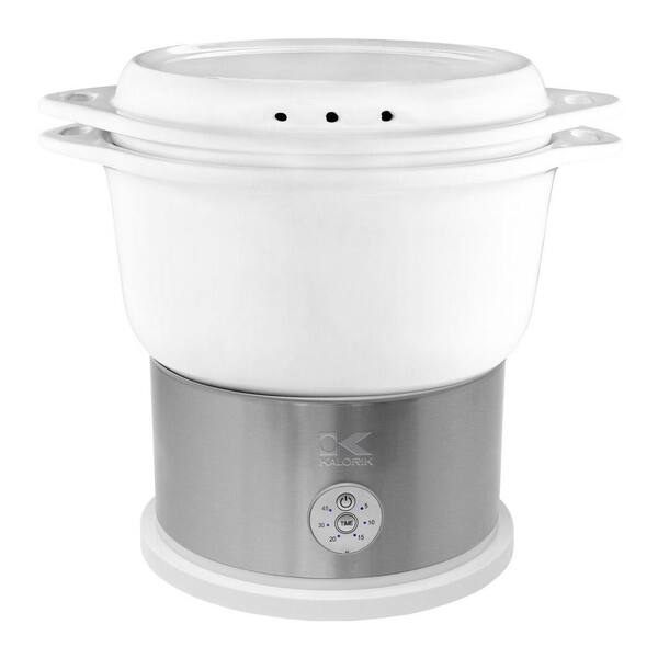 Euro Cuisine 16.9 Qt. White Food Steamer and Rice Cooker with