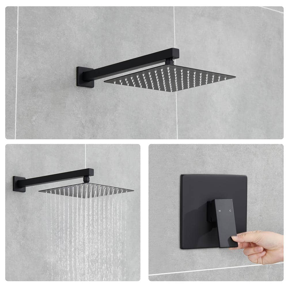 Large Matte Black Stainless Steel Square Wall Mounted Shower System