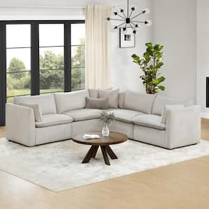 Nereidix 107 in. 5-Piece Fabric Modern Corner Modular Sofa Sectional Sofa in. Light Grey with Arms for Living Room