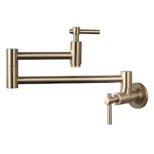 Wall Mounted Pot Filler Faucet with Double Joint Swing Arm in Gold