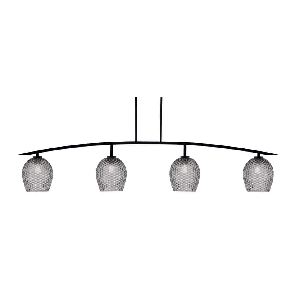 Siena 4-Light Matte Black Billiard Light with 7.5 in. Smoke Textured Glass 