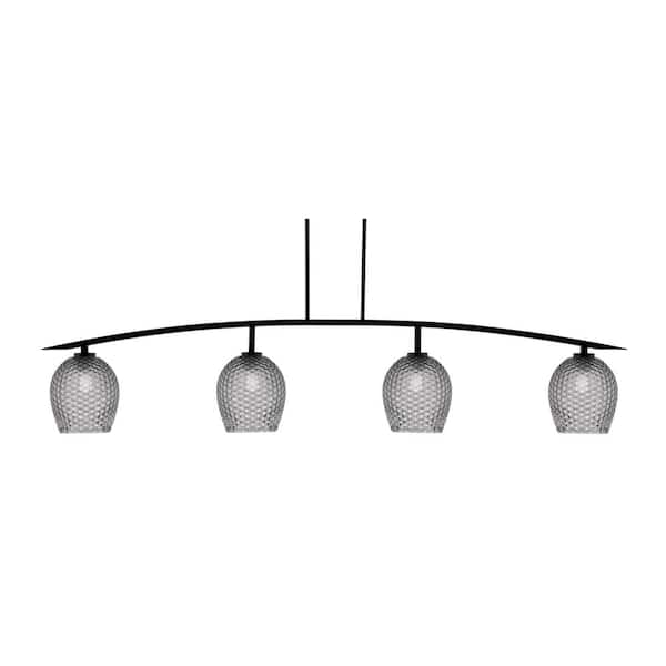 Unbranded Siena 4-Light Matte Black Billiard Light with 7.5 in. Smoke Textured Glass Shades, no bulbs included