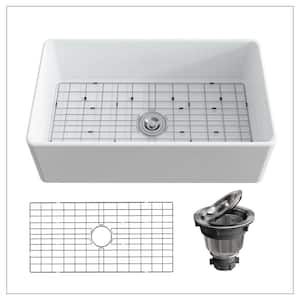 White Fireclay 36 in. Single Bowl Kitchen Sink Farmhouse Apron Front Kitchen Sink with Bottom Grid and Strainer