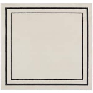 Essentials Ivory/Black 5 ft. x 5 ft. Square Solid Contemporary Indoor/Outdoor Area Rug
