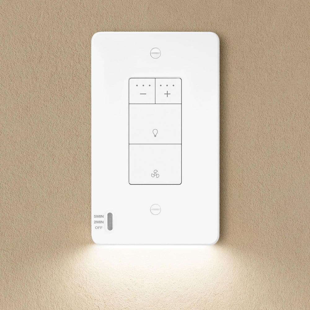 5-Function Dimmer Switch with Motion-Activated Nightlight Wall Plate for Bathroom Fan with Light, Neutral Wire Required
