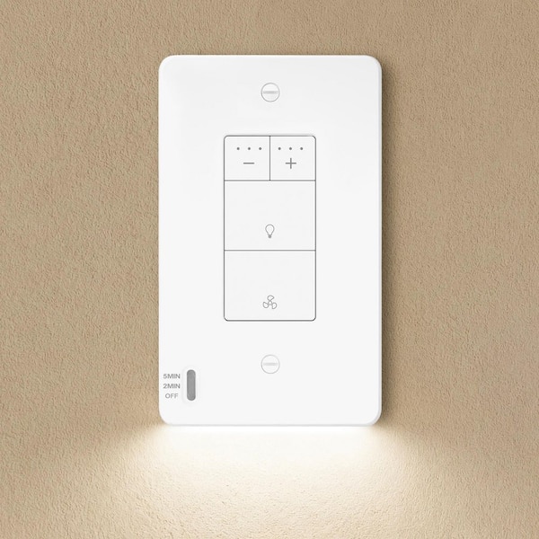 5-Function Dimmer Switch with Motion-Activated Nightlight Wall Plate for Bathroom Fan with Light, Neutral Wire Required