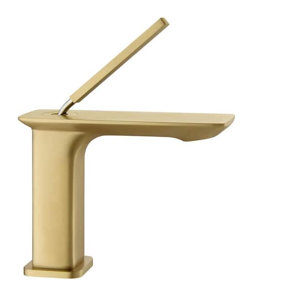 FLG Single Handle Single Hole Bathroom Faucet Brass Modern Bathroom Sink Vanity Faucets in Brushed Gold