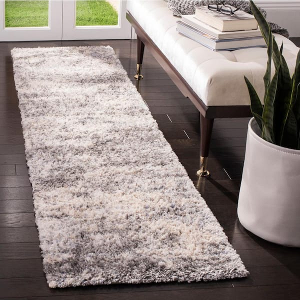 Berber Shag 2 ft. x 20 ft. Gray Blue/Cream Abstract Runner Rug