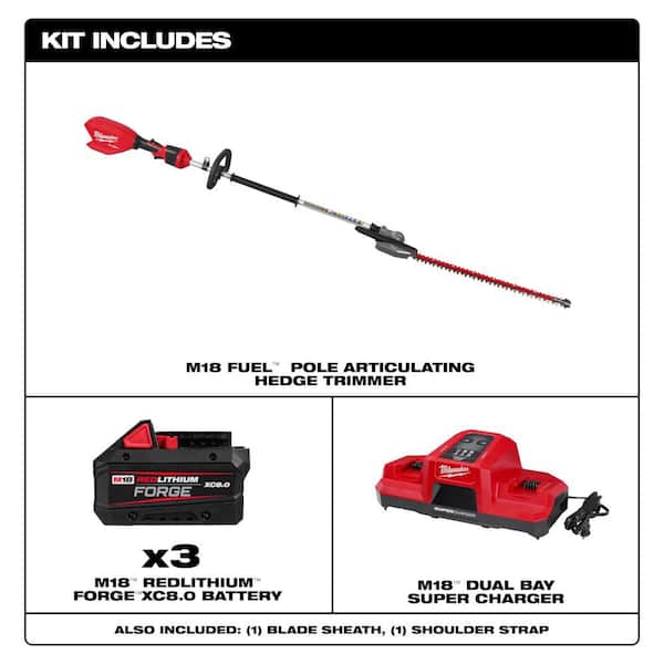 M18 FUEL 18V 24 in. Brushless Cordless Battery Powered Pole Articulating Hedge Trimmer w/ (3) 8.0 Ah Battery, Charger