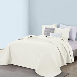 White Premium Solid King Microfiber 3-Piece Quilt Set Bedspread