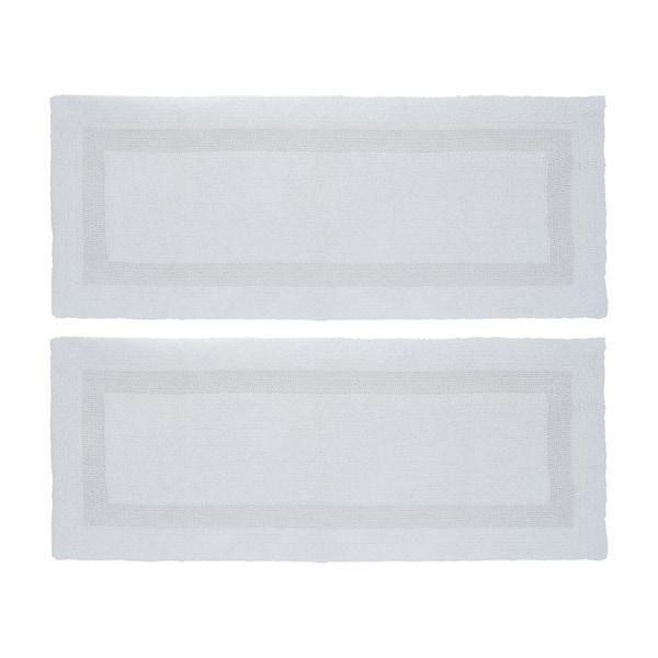 Lavish Home White Plush Cotton Rectangle 2- Piece 60 x 24 Cotton Bath Rug Set