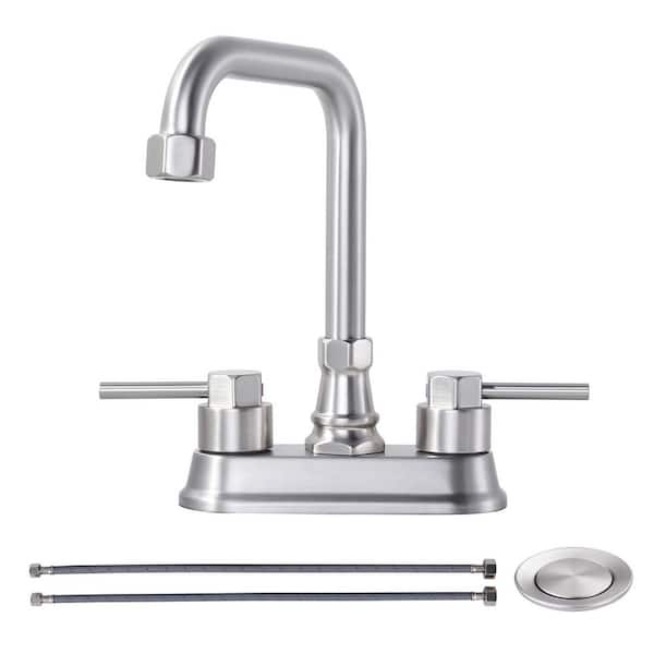 Modern Double Handle 4 in. Centerset Bathroom Faucet, Bathroom Faucet with Pop-Up Drain Assembly in Brushed Nickel