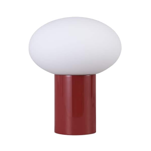 Ivy 9.05 in. LED Glossy Red Midcentury Round Globe Dimmable Bedside Nightstand Desk Lamp