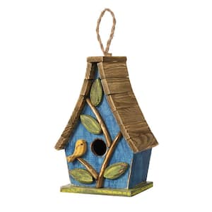 12.5 in. H Distressed Solid Wood Birdhouse with 3D Leaves