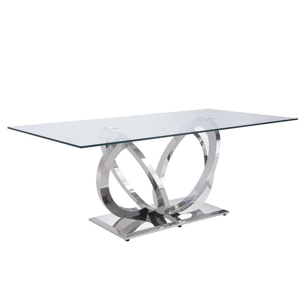 Finley Rectangular Clear Glass Dining Table with Mirrored Silver Base