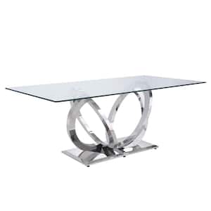 Finley 79 in. Rectangle Clear Glass and Mirrored Silver Finish Glass Dining Table Seats-6