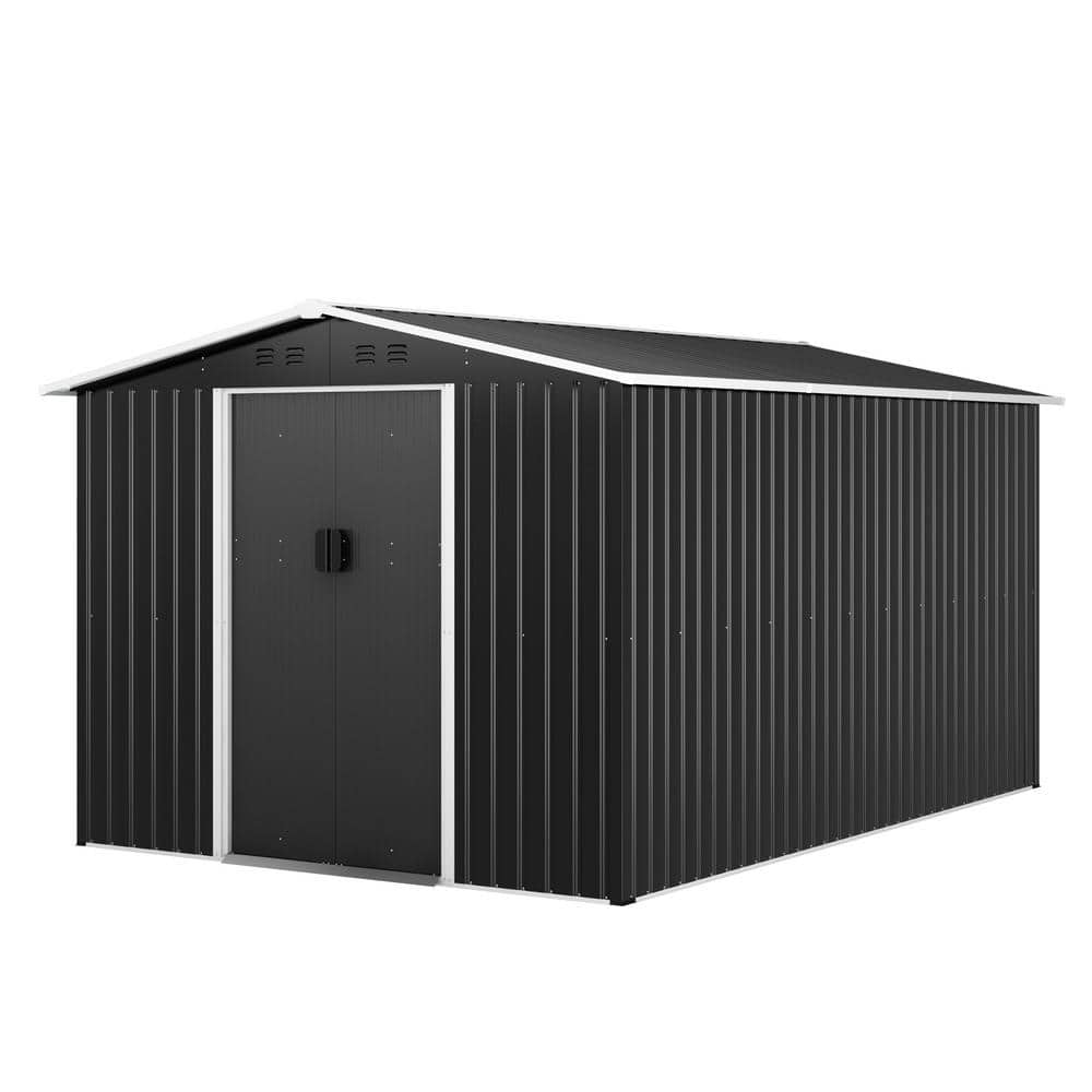 JAXPETY 8 ft. W x 12 ft. D Large Outdoor Storage Metal Shed Garden Tool ...