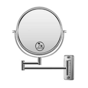 8 in. W x 8 in. H Round Framed Chrome Mirror, 1X/7X Magnification Mirror, 360° Swivel with Extension