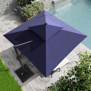 Double top 11 ft. x 11 ft. Rectangular Heavy-Duty 360-Degree Rotation Cantilever Patio Umbrella in Navy Blue