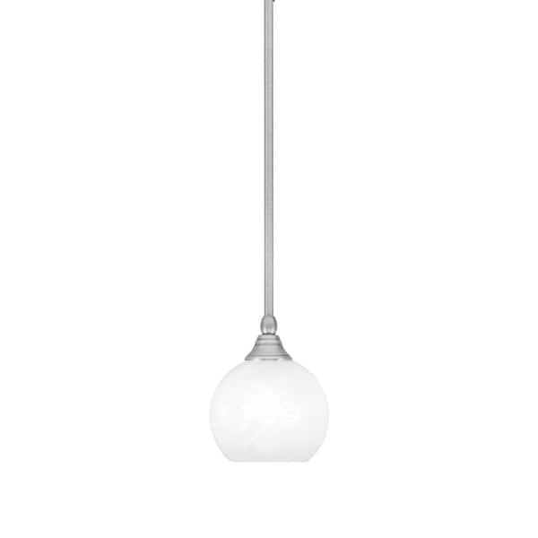 Unbranded Sparta 100-Watt 1-Light Brushed Nickel Shaded Pendant Light Mini Pendant with White Marble Glass and No Bulb Included