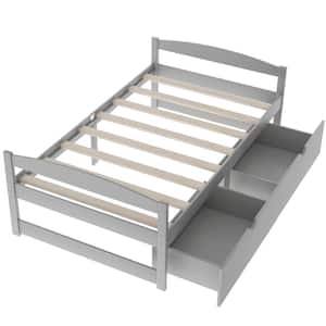 40.7 in. W Gray Twin Platform Bed with 2-Drawers Wooden Daybed Frame No Box Spring Needed