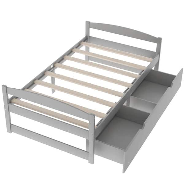 ANBAZAR 40.7 in. W Gray Twin Platform Bed with 2-Drawers Wooden Daybed Frame No Box Spring Needed