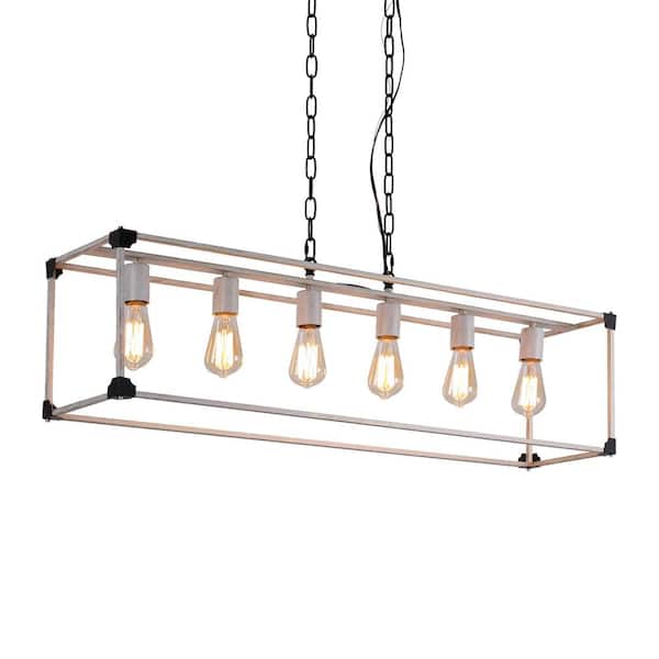 Keazile Industrial 41 in. Linear 6-Light Chandelier, Modern Matte White Pendant Light for Dining Room