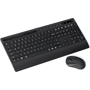 Bluetooth Keyboard and Mouse, Multi-Device Ergonomic Keyboard Mouse with Wrist Rest, Phone Holder in Black