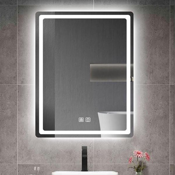 FAMYYT 24 in. W x 32 in. H Rectangular Frameless Anti-Fog Dimmable LED Light Vertical/Horizontal Wall Bathroom Vanity Mirror