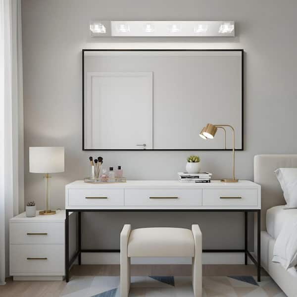 37.8 in. 6-Light LED Bathroom Vanity Light with Acrylic Shade and Dimmable 6000K Light