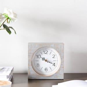 Square Modern Farmhouse Gray Wood and Metal Table Clock
