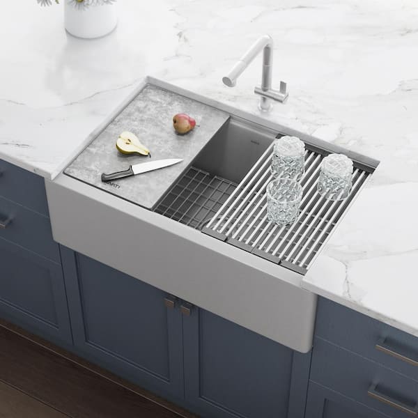 EpiCube 33 in. Drop-in Single Bowl Workstation Kitchen Sink in Gray Granite Quartz Composite