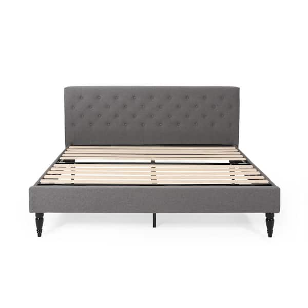 Noble House Atterbury Charcoal Grey Upholstered King Bed Frame 70888 ...