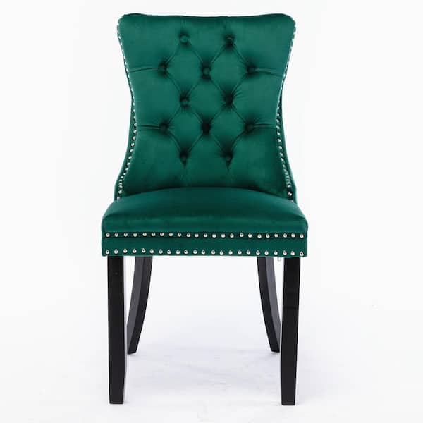 ATHMILE Green Velvet Upholstered Nailhead Trim Dining Chairs (Set of 2)