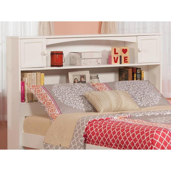 White Bookcase Headboard Ar285832, White Full Bed Frame With Bookcase Headboard