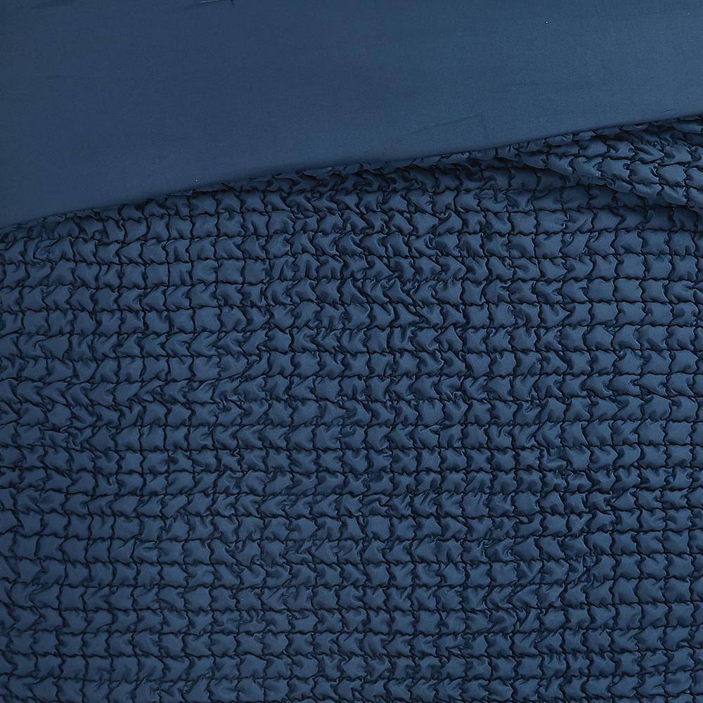 Full Blue Microfiber Textured Puff Bedspread Set
