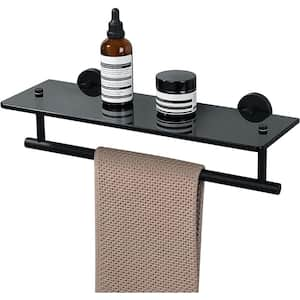 16 in. W x 5 in. D Black Decorative Wall Shelf, Bathroom Shelves Glass Shelf