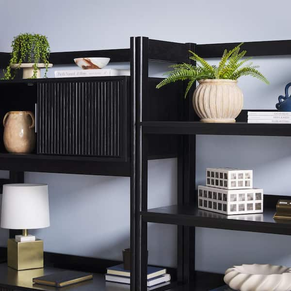 3-Piece Transitional Black Reeded 38 in. Hutch-Style Desk with 1 Narrow and  1 Wide Modern Bookcase