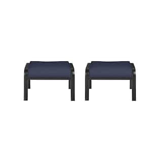 Laurel Oaks Black Steel Outdoor Patio Ottoman with CushionGuard Midnight Navy Blue Cushions (2-Pack)