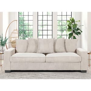 Luxe 88 in. Width Square Arm Corduroy Polyester Fabric 3-Seater Straight Sofa in. Ivory