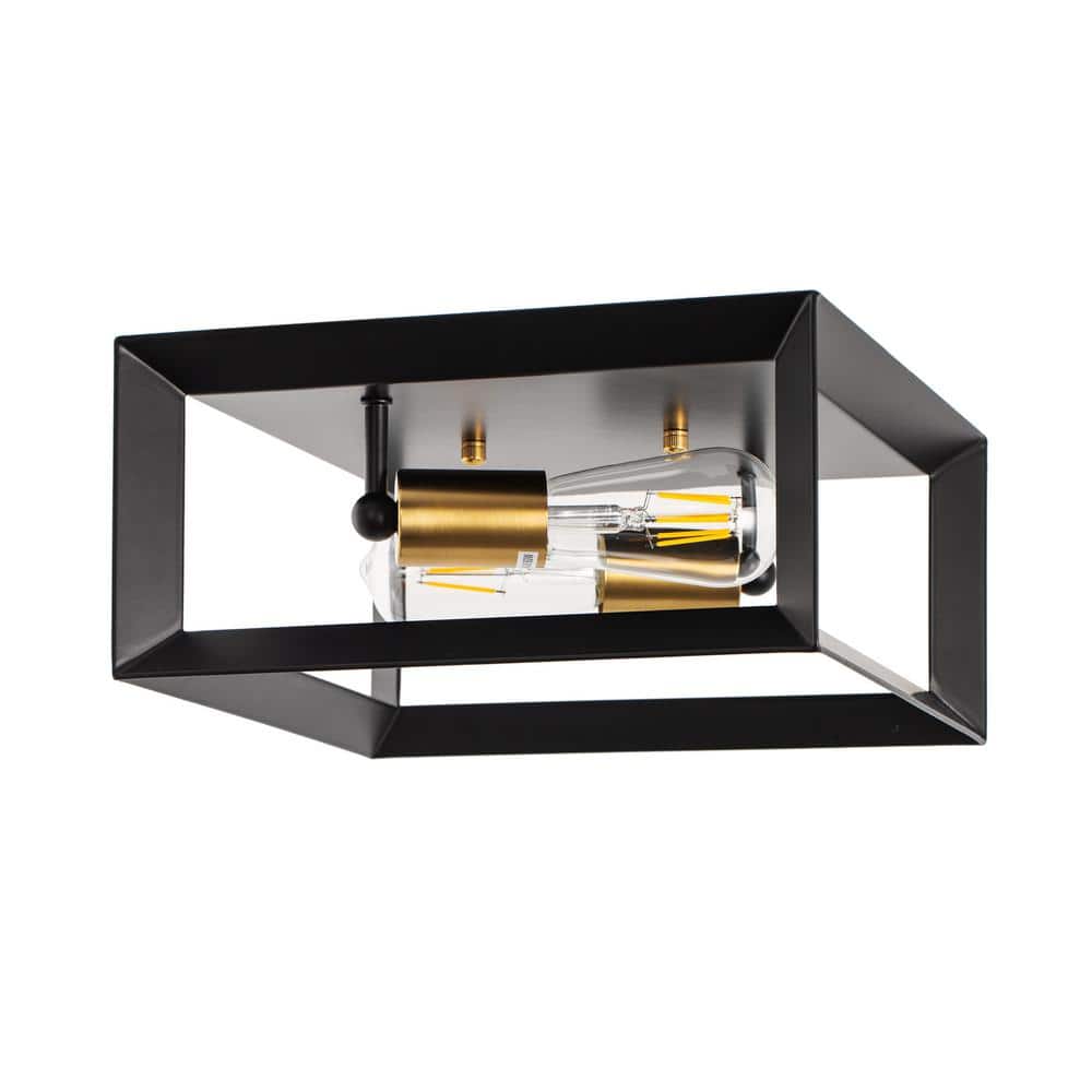 Briignite 11.4 in. 2-Light Black and Gold Square Flush Mount Lighting with No Light Bulb Included 1-Pack, image size:1000x1000